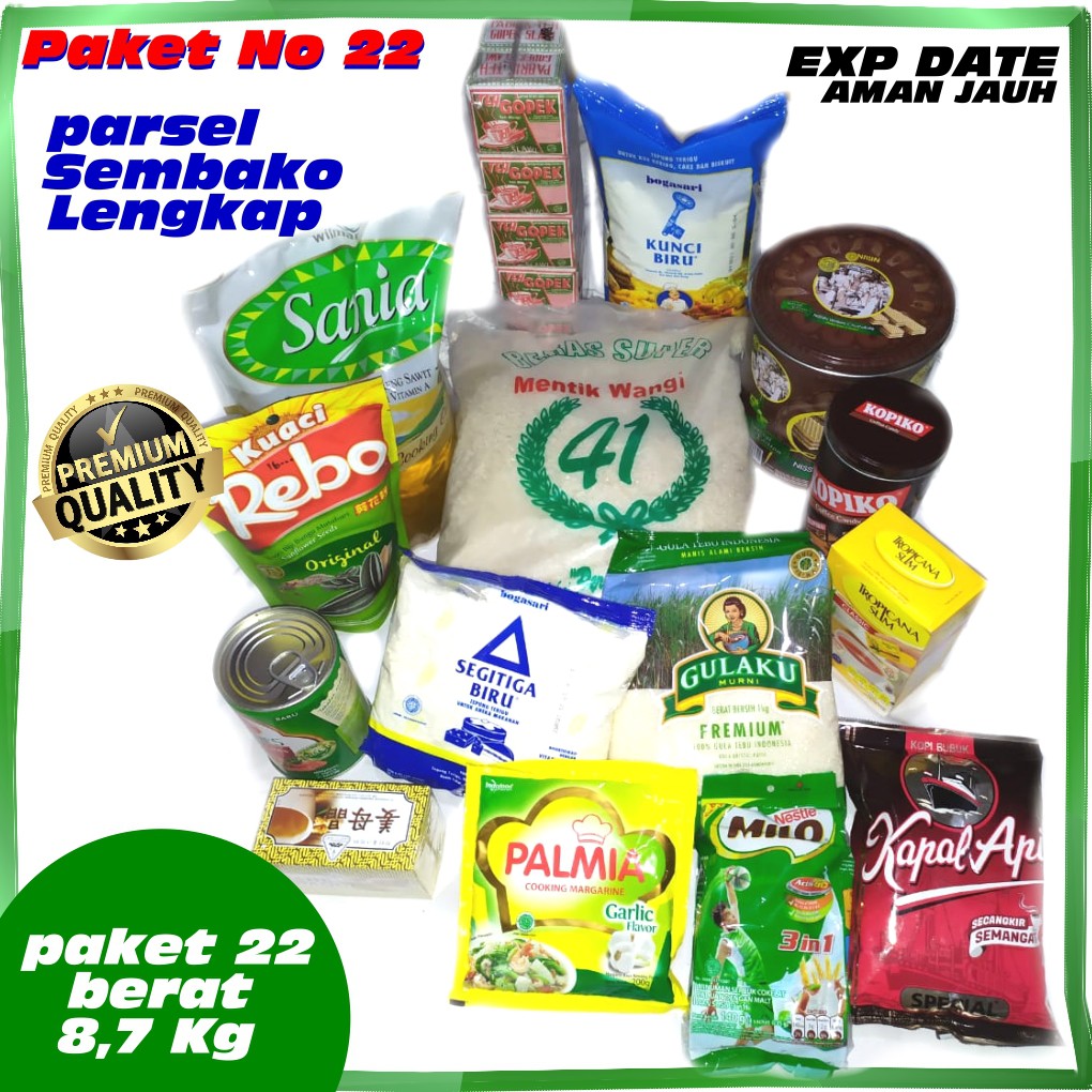 

Paket No 22 Parcel Sembako Beras Mentik Parsel Gula Teh Kue Parsel Lengkap Makanan EXP DATE AMAN