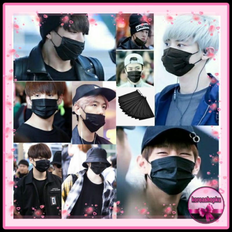 MASKER MULUT KPOP IDOL HITAM PUTIH MASK KOREA