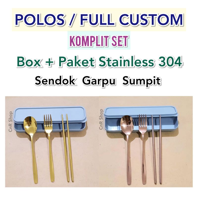sendok set garpu sumpit stainless 304 box grafir laser nama