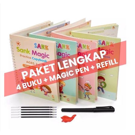 (COD) FREE REFILL TINTA 5 PCS !!! 4 in1 Sank Magic Practice Book /Buku Panduan Belajar TK / Buku Belajar Menulis TK 1 SET ISI 4 BUKU + PULPEN Copybook Kid's English Learning Calligraphy