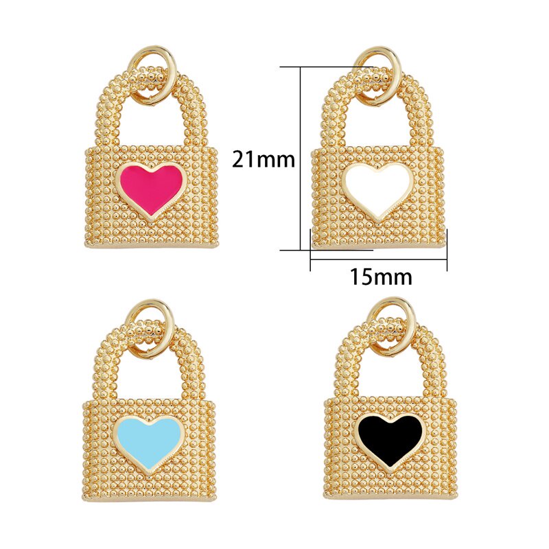 1Pc Gold Plated Enamel Lock Key Heart Charm Pendants for Bracelet Necklace Earring Making DIY Jewelry Accessories