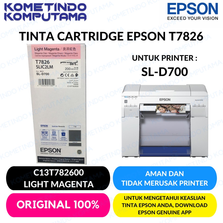 D700 LIGHT MAGENTA TINTA CATRIDGE T7826 EPSON SL-D700 200ML 100% Original D700 T782 C13T782600