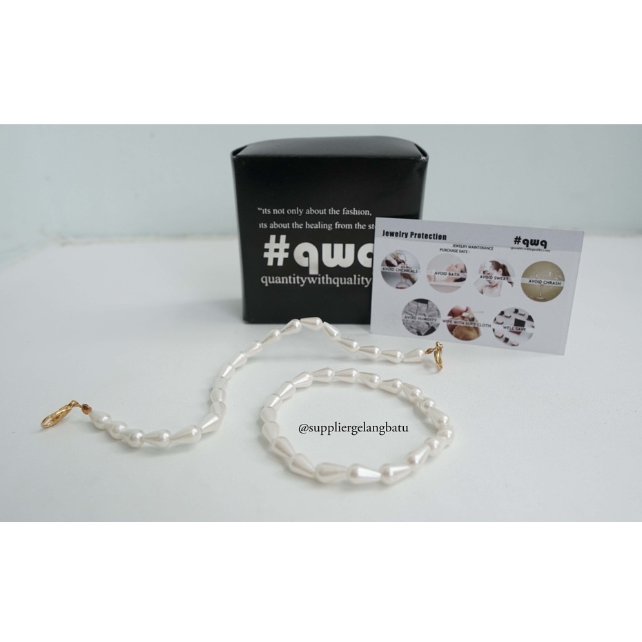 1 set STRAP MASK dan GELANG Mutiara Sintetis TETES 8MM white pearl