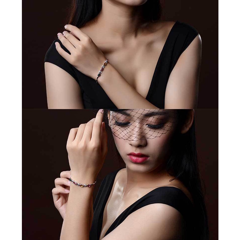 Gelang 925 Silver Hias Batu Permata Warna-Warni Bahan Stainless Gaya Eropa Amerika