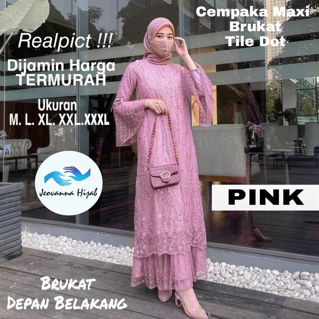 FREE ONGKIR GAMIS CEMPAKA BROKAT TILE MUTIARA JUMBO / GAMIS WANITA BROKAT / GAMIS BROKAT MUSLIMAH /