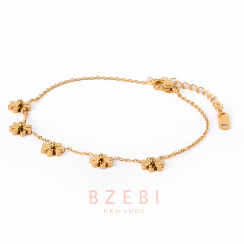 Bzebi Gelang Tangan Titanium Steel Lapis Emas 18k Hias Berlian Imitasi Gaya Korea 876b