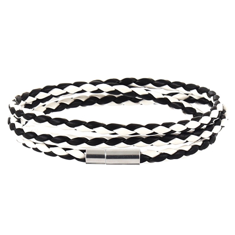 Gelang Korea Multi-layer Jalinan Twist Bracelet Tali Kulit Gelang G-black-white