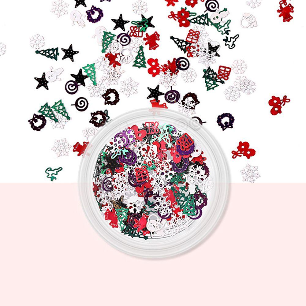 AUGUSTINA Agustina Snowflake Nail Sequin Natal Campur Elk Snowman DIY Manicure Aksesoris Perhiasan Kuku Untuk Wanita Perempuan 3D Sparkles Sequin