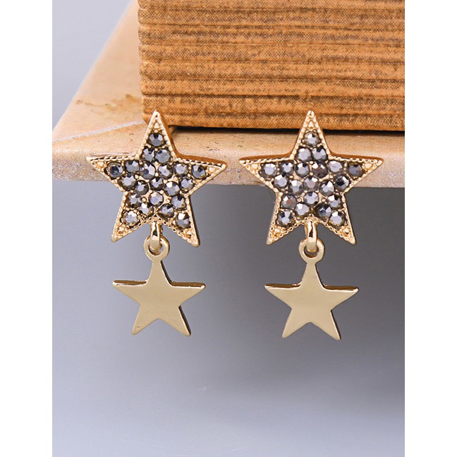 LRC Anting Tusuk Fashion Gold Crystal Diamond Star S925 Sterling Silver Stud Earrings F95513