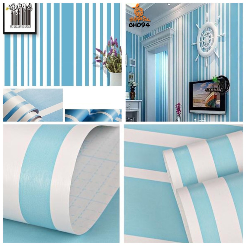 Wallpaper Dinding Motif Putih Biru Ukuran Panjang 10 Meter x lebar 45 Cm