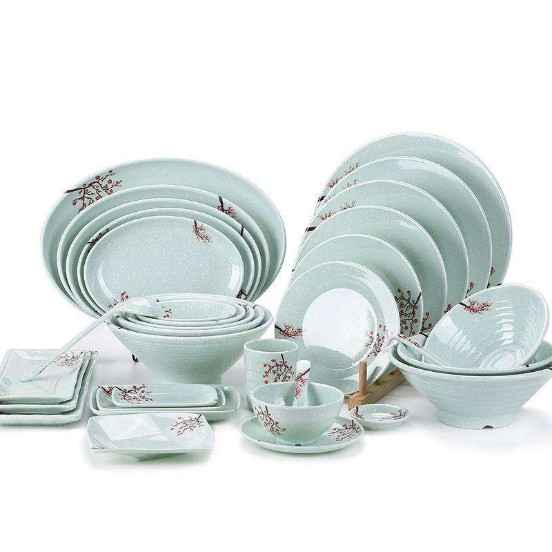 set peralatan makan melamin estetik piring sendok mangkok motif sakura