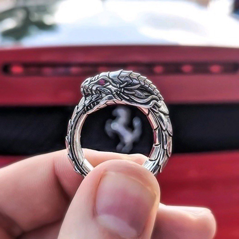 Vintage Men‘s Fashion Punk Wind Ring Nordic Mythical Giant Dragon Nicolus Style Amulet Jewelry Boyfriend Gift Men’s Dragon Ring