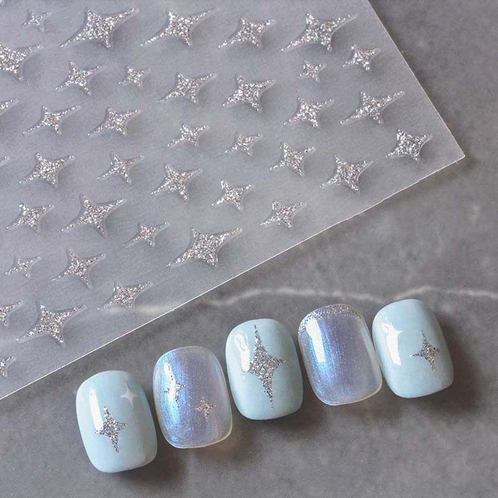 AUGUSTINA Agustina Glitter Stiker Kuku Wanita Cinta Hati Kupu-Kupu Berujung Lima Bintang Stars Nail Decals