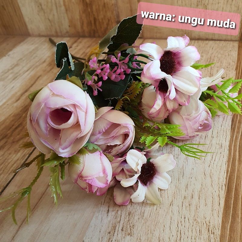 Bunga Hias Pearl Buds 5 Cabang / Bunga Artificial Rose / Bunga Plastik-2