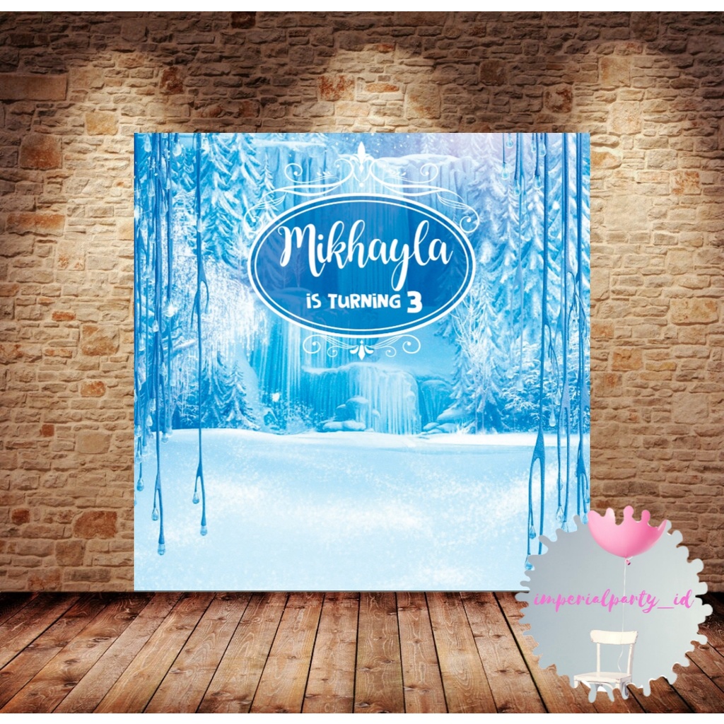 Custom Backdrop Banner Spanduk Happy Birthday Frozen Ice Background