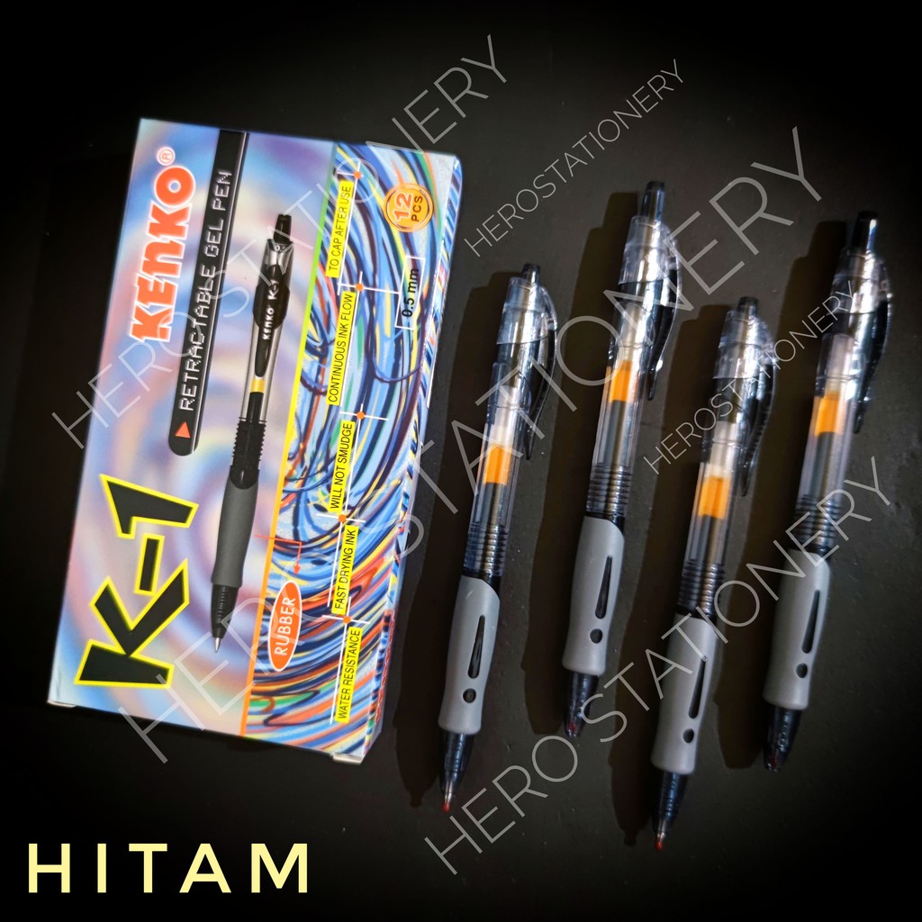 

Pen ballpen kenko K-1 0.5 mm tinta hitam . 12 unit