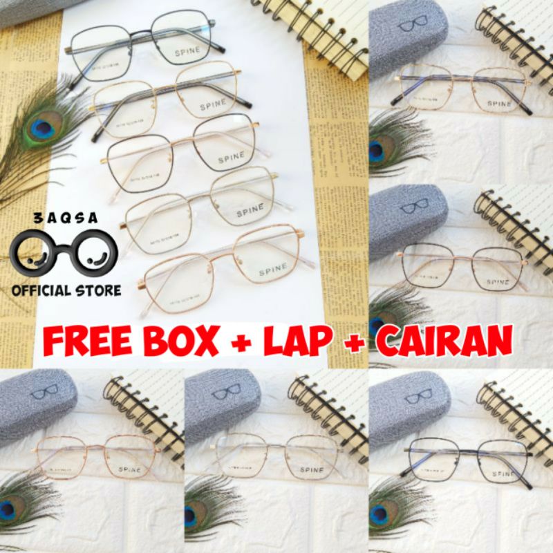 Kacamata Frame SPINE Kotak pria dan wanita ( Bahan Lensa Plastik,kuat,ringan,berkualitas baik ) 0LEN