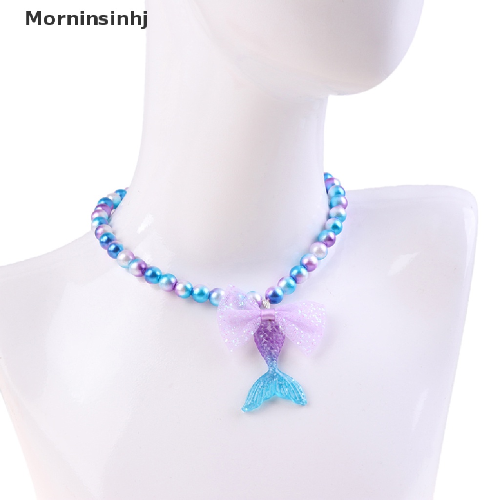 Mornin 1Set Bayi Perempuan Manik-Manik Kalung Set Ekor Mermaid Liontin Anak Anak Adjustable Indah Kalung Pesona Perhiasan Hadiah id