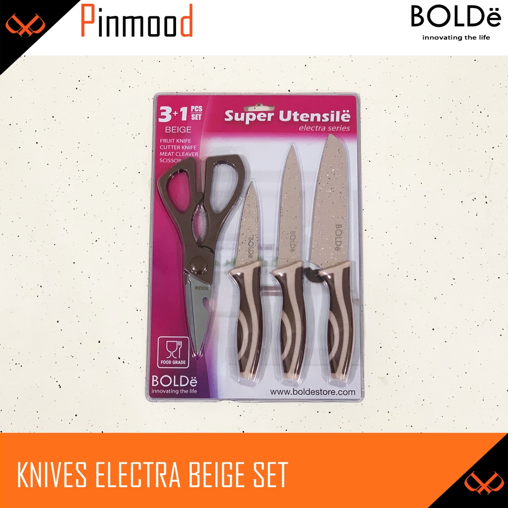 BOLDE KNIVES ELECTRA BEIGE SET 4 PCS / 3 + 1 SUPER UTENSILE / PISAU DAPUR GRANITE COATING KNIFE