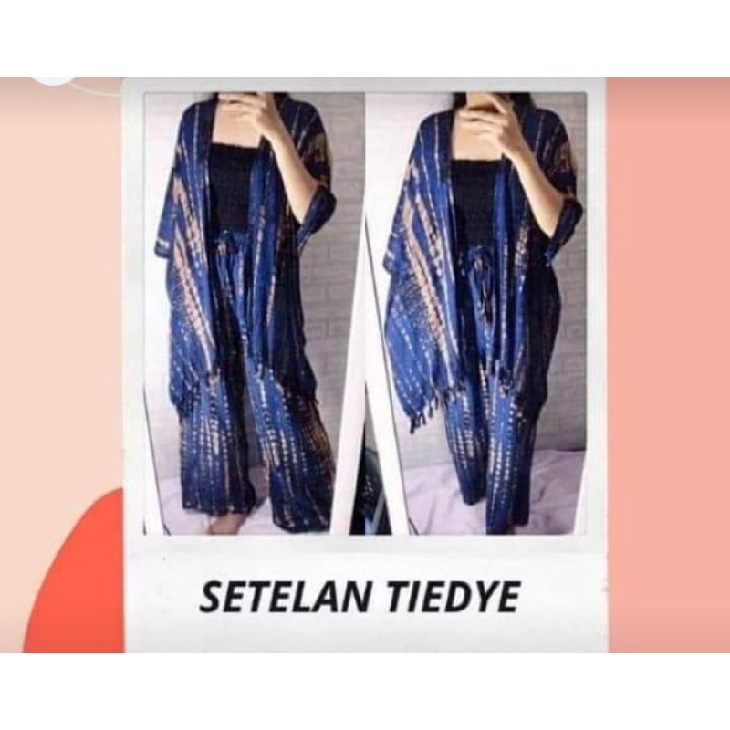 SETELAN OUTER LILIT TIE DYE FREE mask  // SETELAN OUTER RUMBAI // CARDIGAN TIE DYE BALI RUMBAI