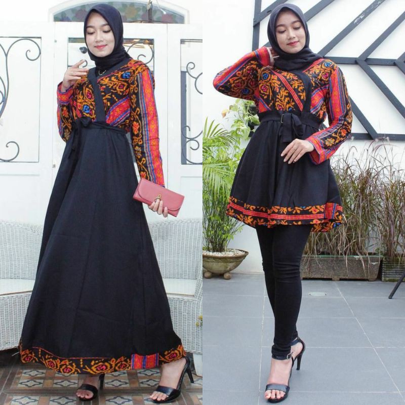 GAMIS KIMONO BATIK KOMBINASI MOSCREP ATASAN WANITA MODERN MILENIAL CANTIK TENUN SONGKET TORAJA SUMBA