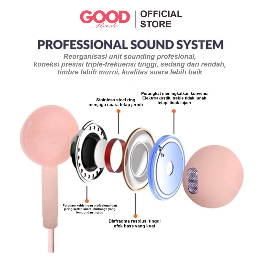 GOOD MADE - Headset Macaron U19 | Mate Colour Hifi Extra Bass | Earphone Wired U19 | Hansfree Hifi Stereo | COD