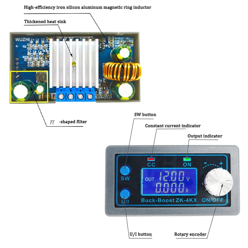 DC Buck Boost Converter CC CV 0.5-30V 4A Power Supply Modul Adjustable ZK-4KX