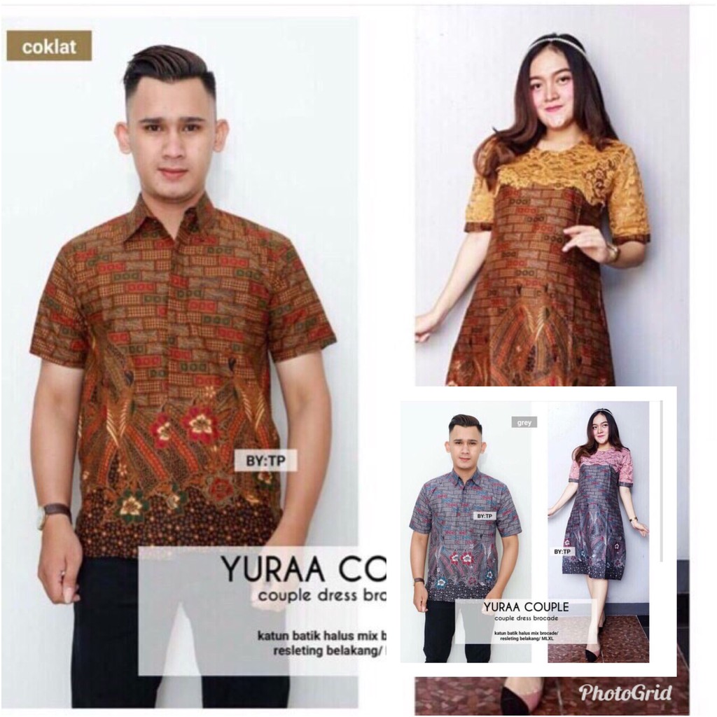 Yuraa Couple Dress Brokat Batik Sarimbit Midi Broklat Bata Seragaman Pesta Baru Cantik Natal Brukat