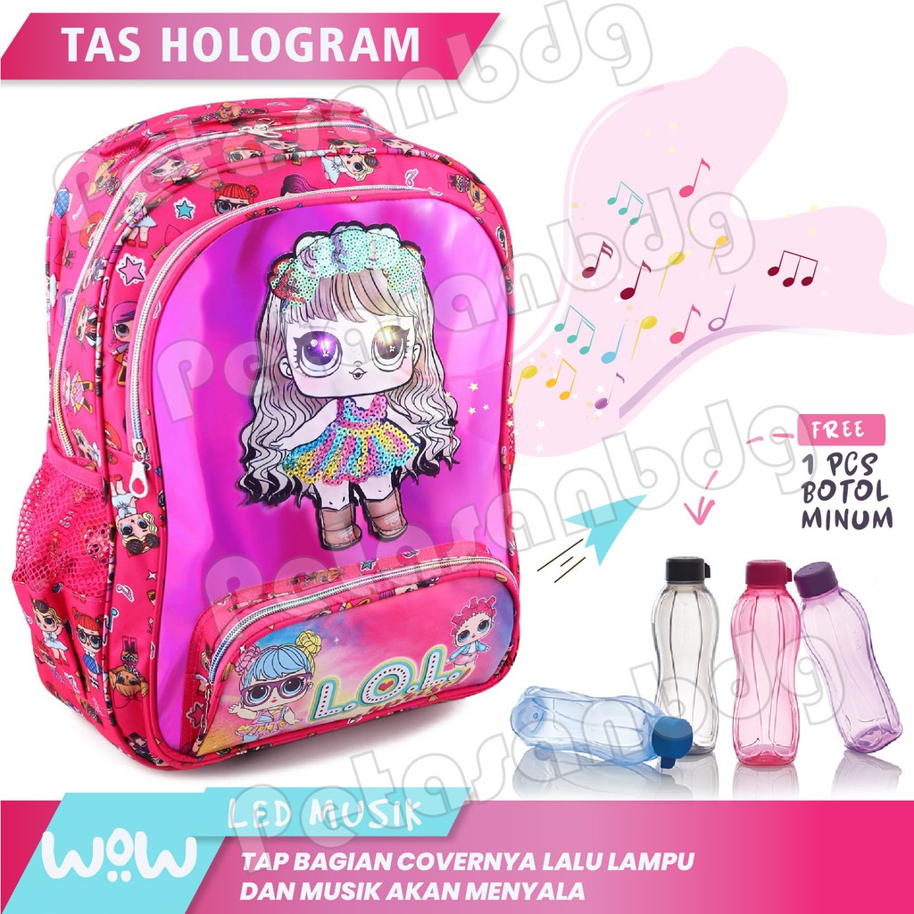 PTS - Tas Ransel LOL SURPRISE Hologram LED - AURORA  Tas Glitter - UKURAN SD Terbaru Terlaris Promo