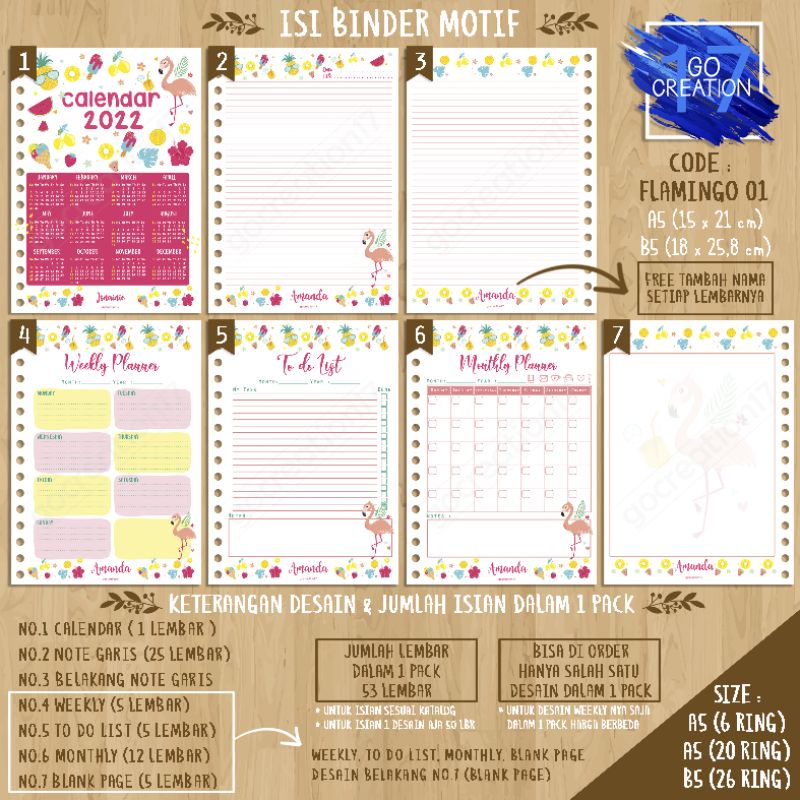 

Buku Planner isi Kertas Binder Motif Flamingo 01 Premium A5 ring 20 dan A5 ring 6