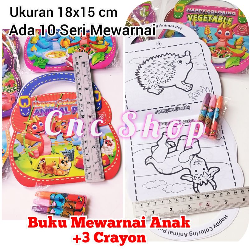 Buku Mewarnai Anak +3Crayon Seri Binatang Mobil Bunga dll Edukatif Souvenir Murah Bagus