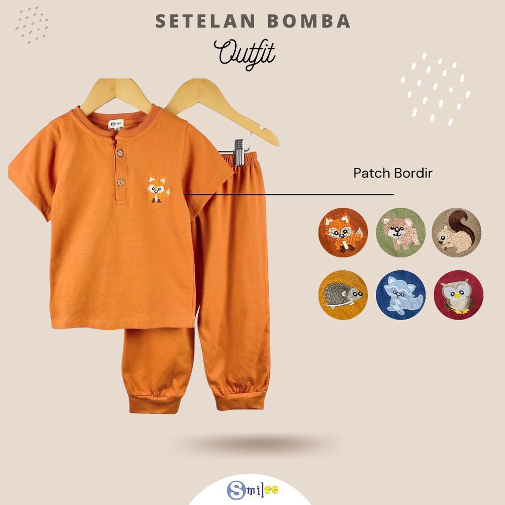 Setelan Bomba Anak 1 - 5Y Adem Lembut Setelan Anak Smilee Unisex Bomba Pendek Panjang CBKS S24