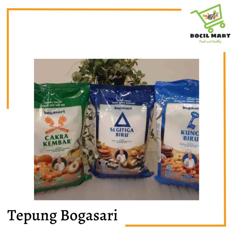 

[BOCIL MART] TEPUNG TERIGU BOGASARI SEGITIGA BIRU / CAKRA KEMBAR / KUNCI BIRU 1 KG