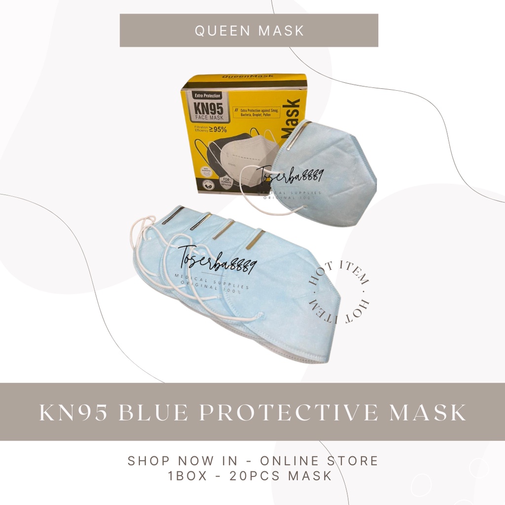 MASKER KN95 LIMITED EDITION BLUE EARLOOP 5PLY KAWAT LUAR ISI 20 PCS - QUEEN SURGICAL FACE MASKK