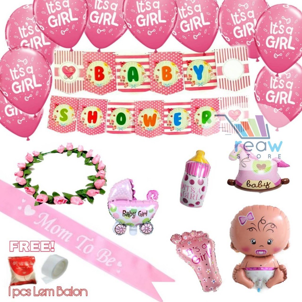 Paket Dekorasi Hiasan Balon Baby Shower Girl Mom To Be Girl Shopee Indonesia