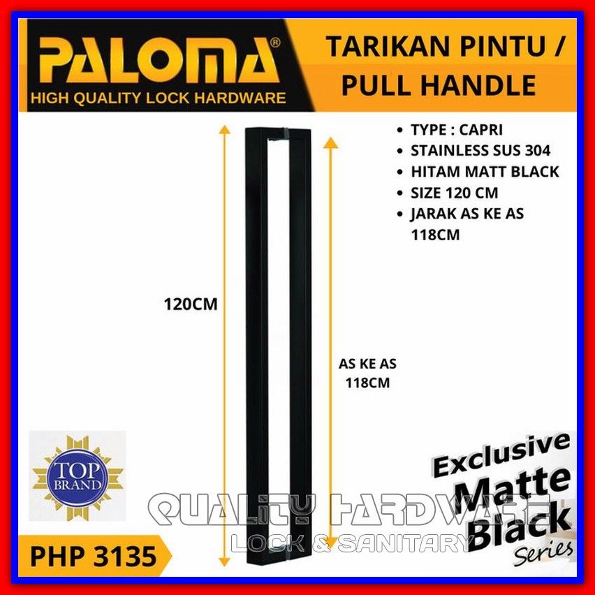 Handle Pintu / Gagang Pintu Minimalis Paloma QHPHP 3135 - 120 cm Hitam Handel Pintu Berkualitas