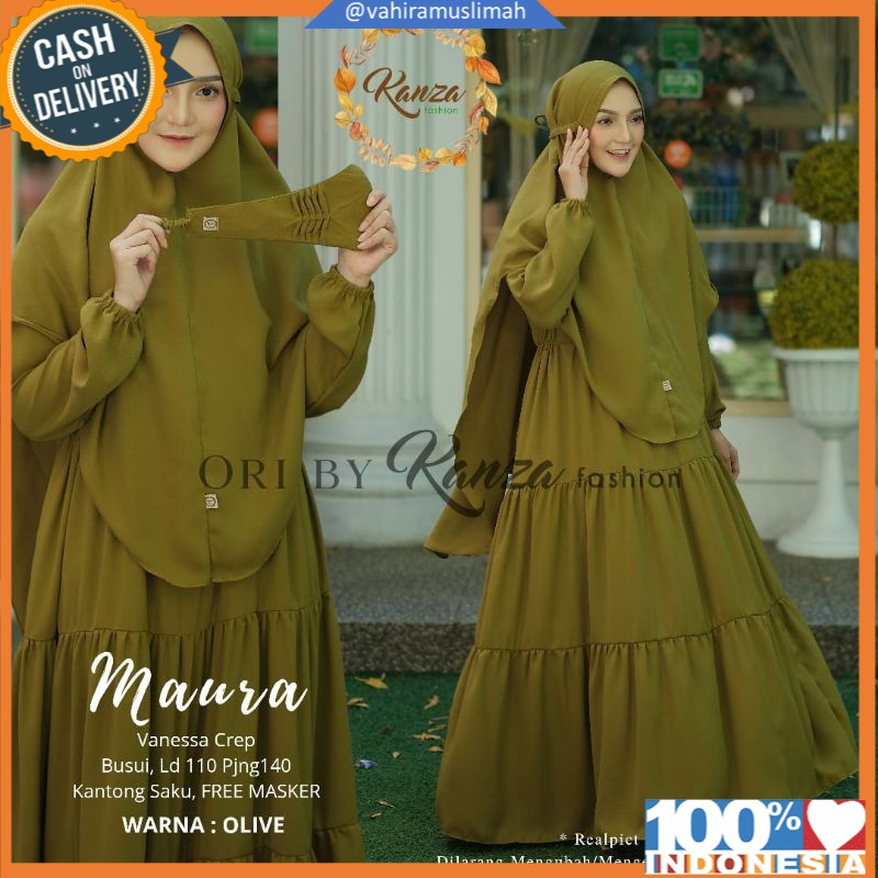 GAMIS MAURA SYARI FREE MASKER gamis syari polos original kanza fashion