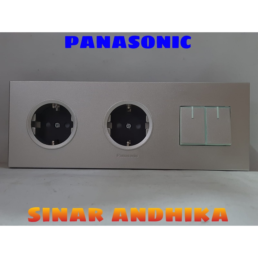 STOP KONTAK DOUBLE + SAKLAR SERI KECIL SILVER PANASONIC WESJP 11223MWS+WESJ 5931MWS