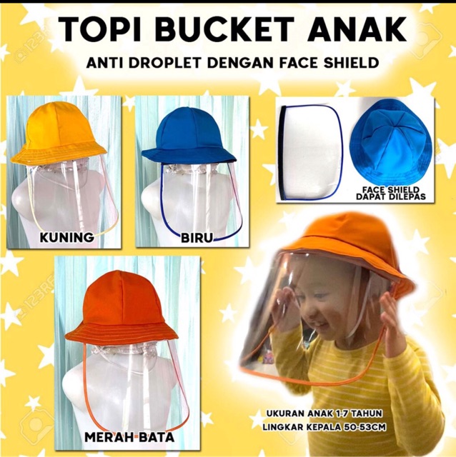 TOPI ANTI CORONA UNTUK ANAK / TOPI ANTI DROPLETS CORONA ANAK VISOR MIKA JERNIH / TOPI PENUTUP WAJAH
