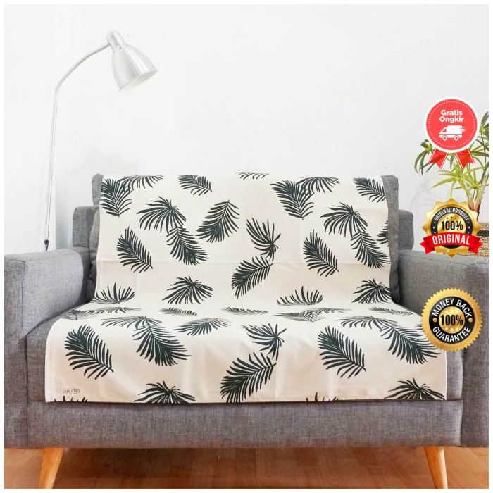 Sarung Sofa Bahan Kain Kanvas Linen Halus Anti Slip Ukuran 100x150 cm Motif Palm Hijau Army