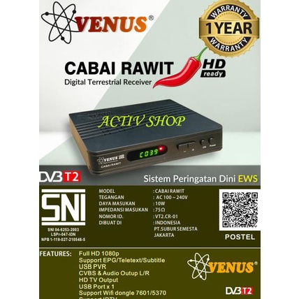SET TOP BOX TV DIGITAL DVBT2 VENUS CABE RAWIT