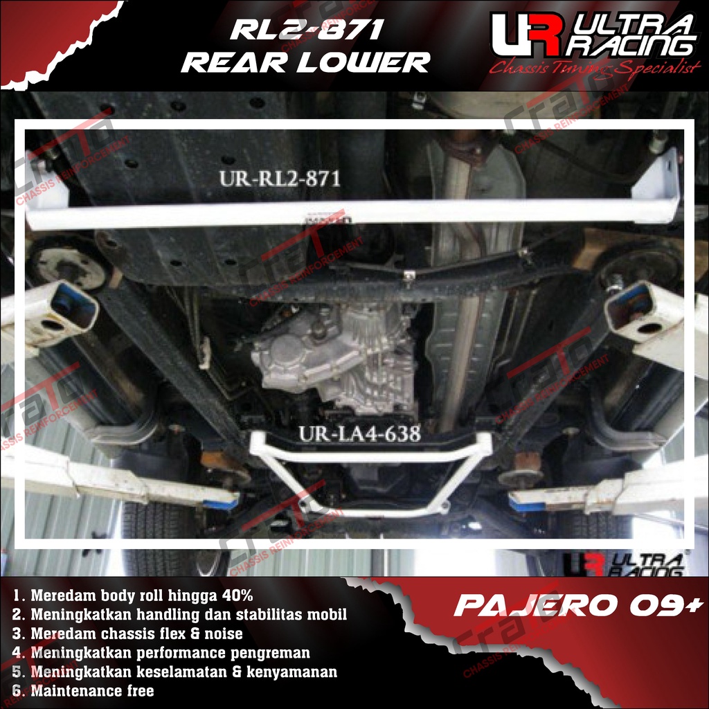 Aksesoris Stabiliser ULTRA RACING Safety Bar - Rear Lower Bar 2 Points - Mitsubishi Pajero Sport 09+
