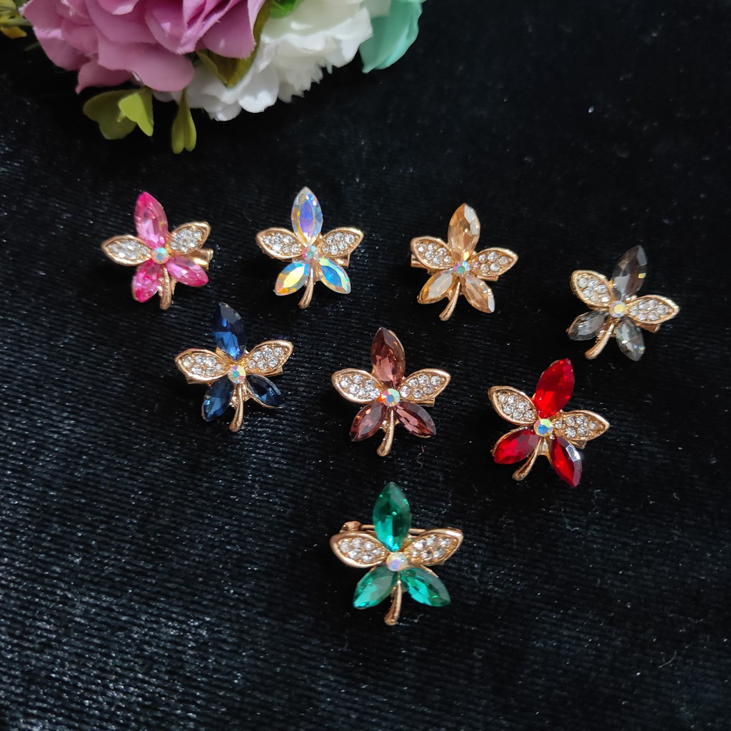 chandrasurya Bros Dagu Korea Mata Kaca Daun Bunga Aksesoris Wanita Muslim G2457-1