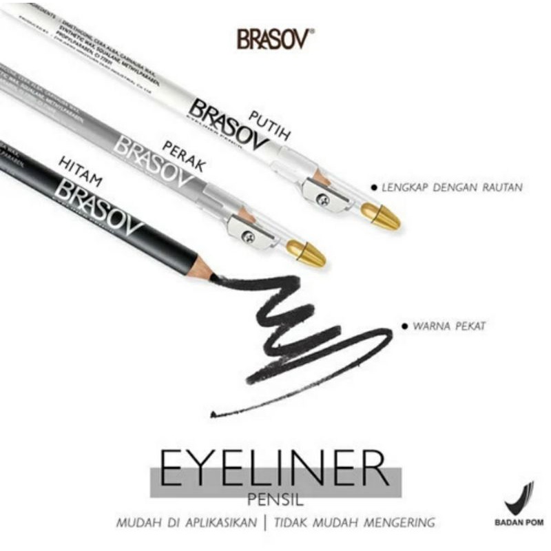 Brasov Eyeliner Pensil Waterproof/ Eyeliner Pencil + Rautan / Eyeliner Hitam / Eyeliner Silver / Eye