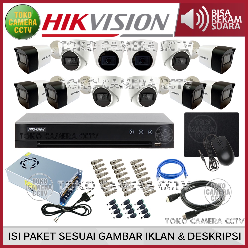 PAKET CCTV HIKVISION 2MP 16 CHANNEL 12 KAMERA AUDIO