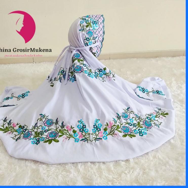 Siap Kirim.. Mukena Terusan /Lajuran /Langsungan/Lajur Bordir Dewasa Komputer Mukenah Polino Silk Ba