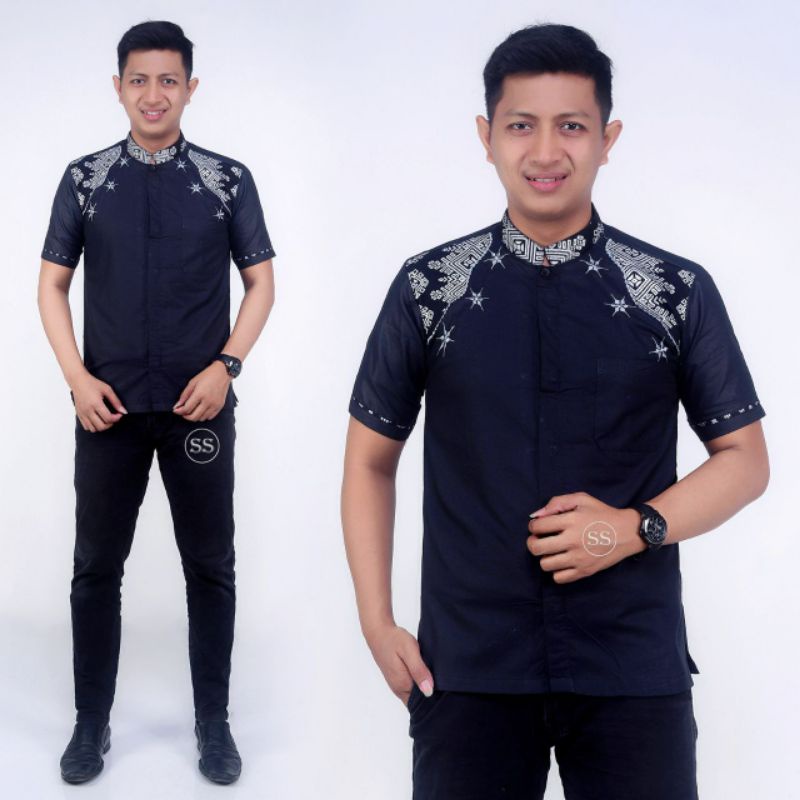 Bisa COD Baju Koko Pria Lengan Pendek Terbaru Batik Bordir Ukuran Dewasa