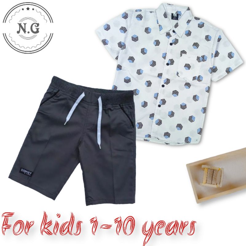 Setelan Anak Laki Laki Kemeja Pendek Motif Umur 1-10 Tahun Stelan Anak  Cowok Tanggung