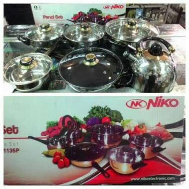 PANCI SET NIKO 113 ISI FRYPAN TEKO STAINLESS TEBAL TUTUP KACA SLV