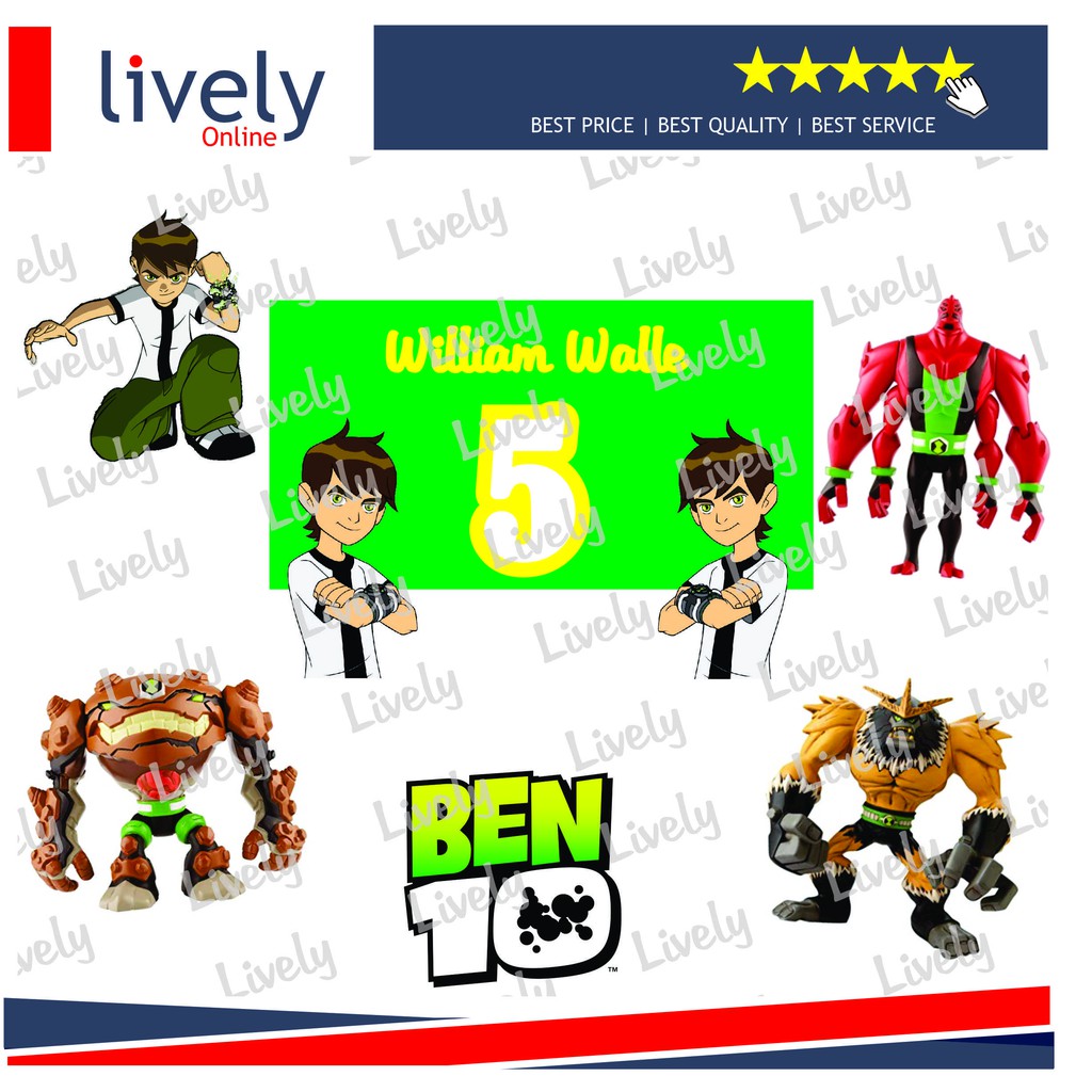 CUSTOM NAMA CAKE TOPPER KARAKTER  BEN 10 HIASAN KUE HAPPY BIRTHDAY